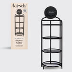 Kitsch Self-Draining Shower Caddy in terracotta mounted on a bathroom wall with shampoo and conditioner bars