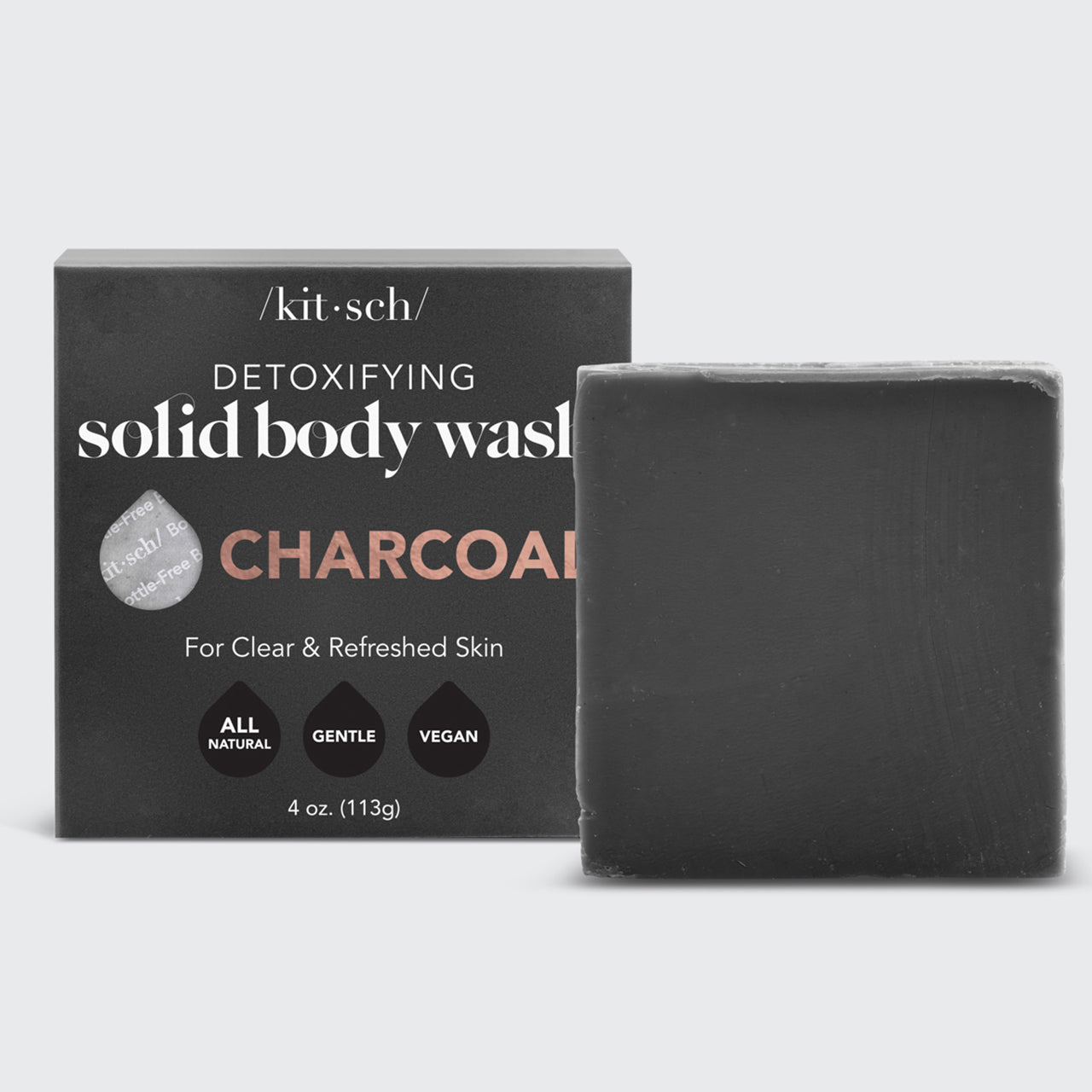 KITSCH Charcoal Detoxifying Body Wash Bar — hero shot — solid bar, bottle-free formula