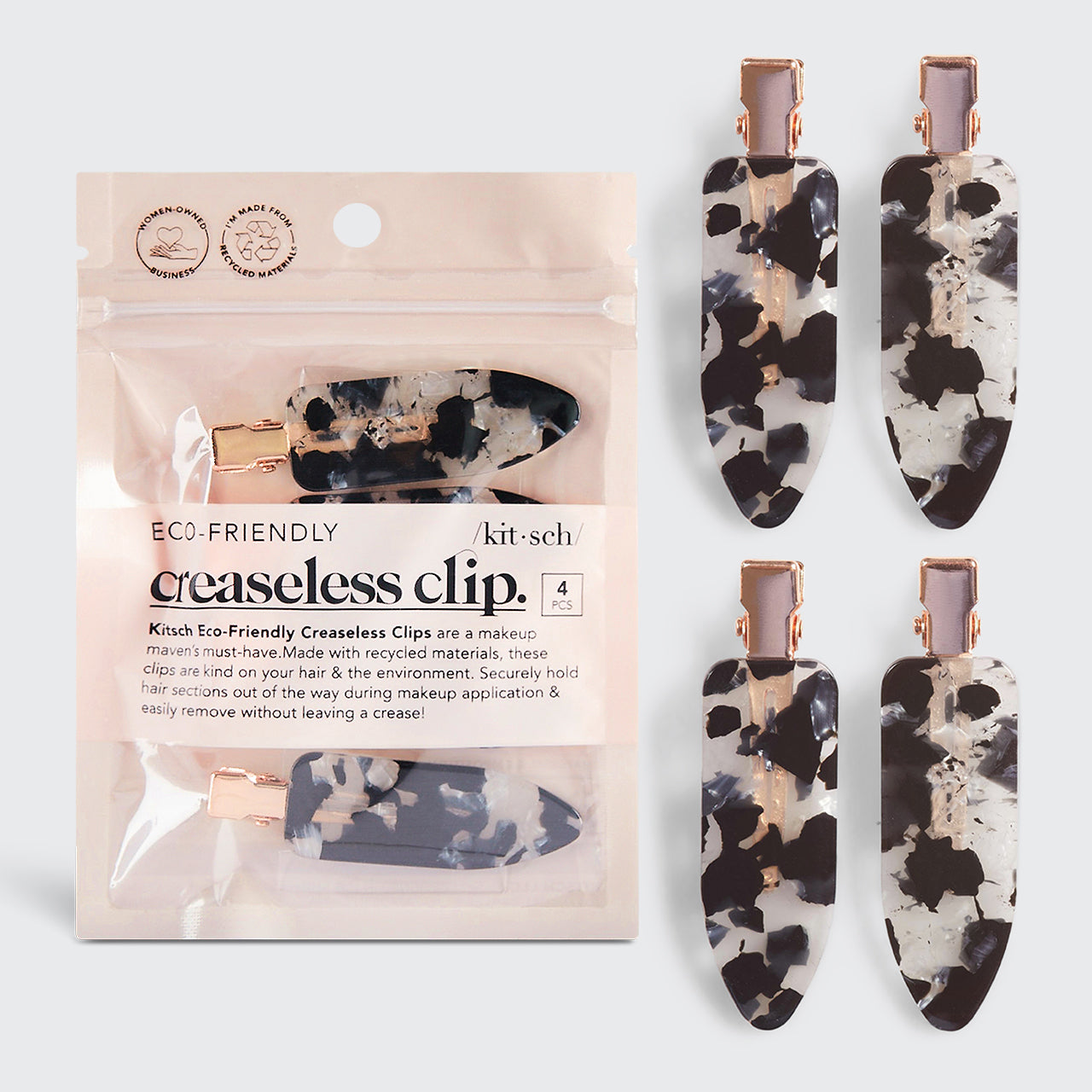 KITSCH Eco-Friendly Creaseless Clips 4pc Black Terrazzo — Hero