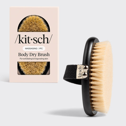 Kitsch Exfoliating Body Dry Brush flat lay showing silicone bristle side and ergonomic handle