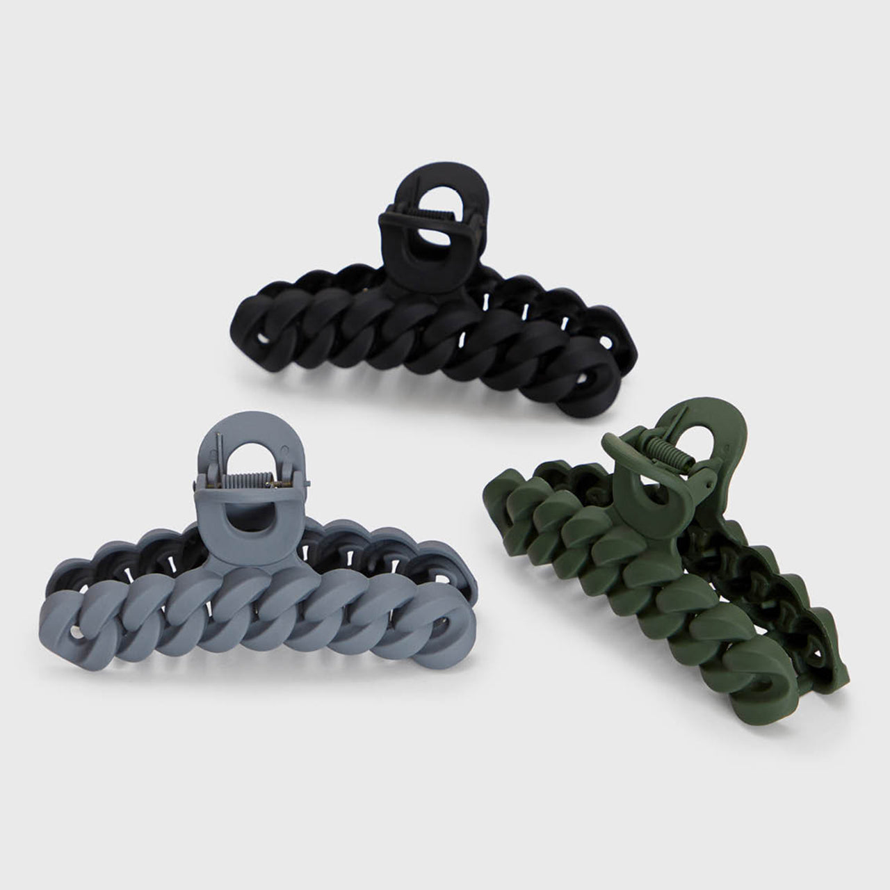 KITSCH Black & Moss Chain Claw Clips 3pc Set - product detail