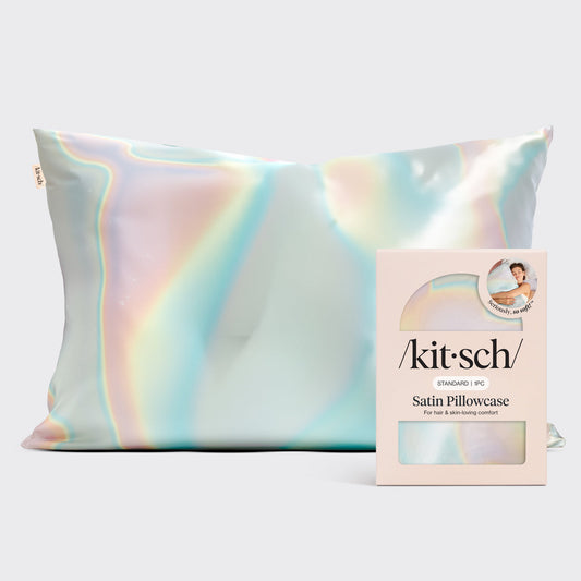 Kitsch Satin Pillowcase in Aura – standard-size satin pillowcase in soft aura tones on a clean background