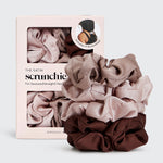 KITSCH Cameo Satin Sleep Scrunchies 5pc Set — hero product shot — 5-piece set of satin sleep scrunchies in soft cameo pink tones — silky satin won't crimp hair while you sleep