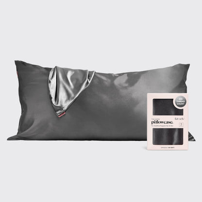 KITSCH Charcoal King Satin Pillowcase — hero shot — smooth charcoal satin in king size