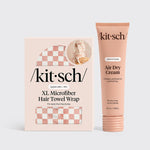 KITSCH The Air Dry Duo — hero product shot — Pairs Smoothing Air Dry Cream with XL Quick-Dry Hair Towel Wrap — cuts drying time, locks down frizz, and leaves your hair looking effortlessly styled without heat