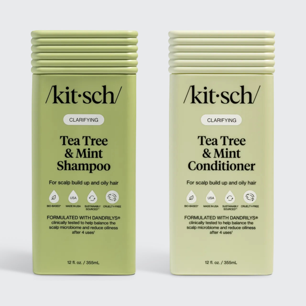 Two bottles of Kitsch Tea Tree & Mint Shampoo and Conditioner on a white background