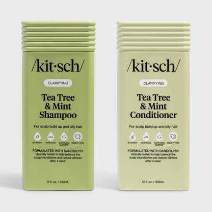 Two bottles of Kitsch Tea Tree & Mint Shampoo and Conditioner on a white background