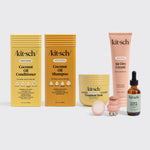 KITSCH Curly Hair De-Frizz Bundle — hero flat lay — Coconut Oil Shampoo + Conditioner + Air Dry Cream + Deep Conditioning Mask + Scalp Oil — complete curly hair routine