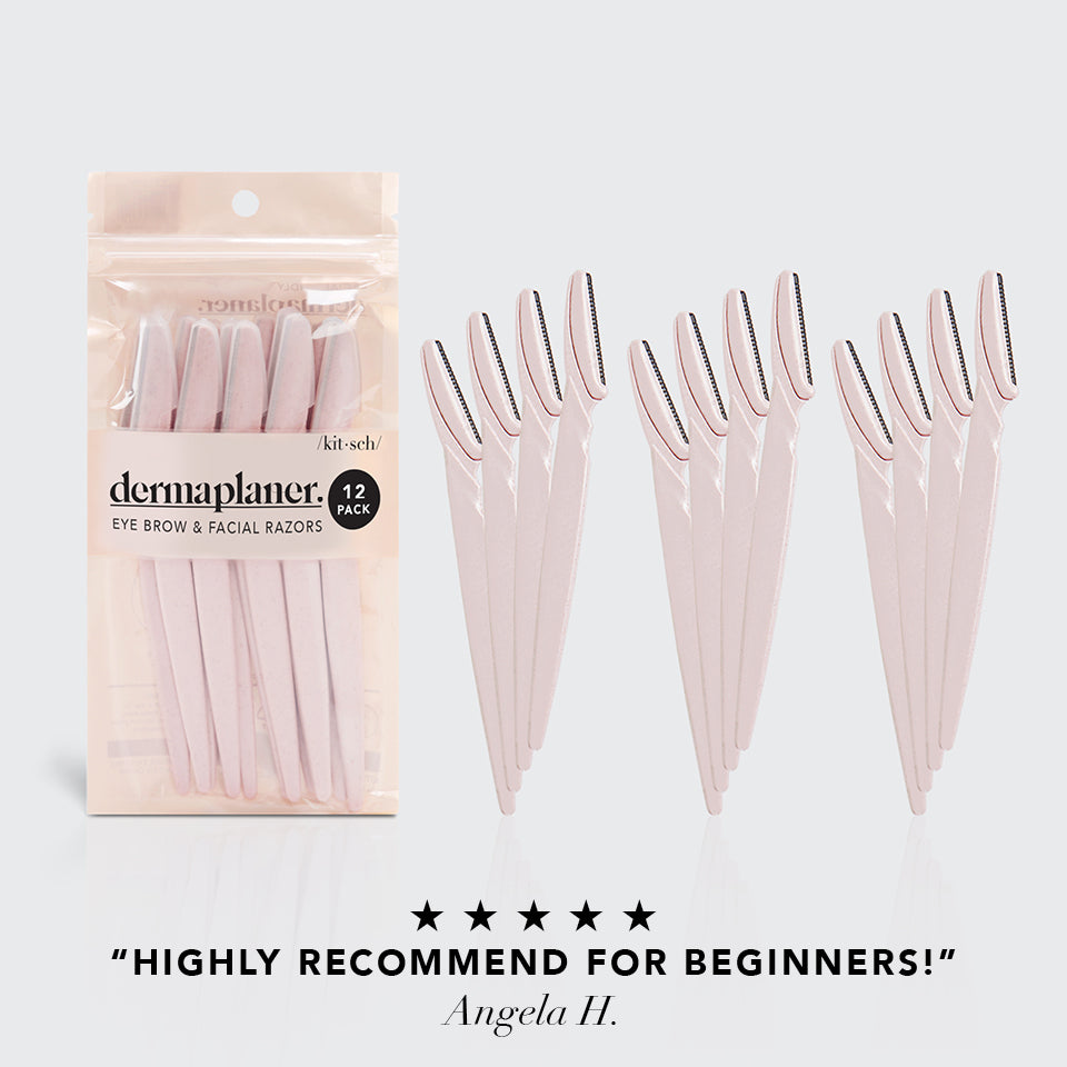 KITSCH Dermaplaner — 5-star customer review graphic — gentle, effective facial exfoliation for smoother skin and better makeup application