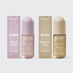 Kitsch Farmers Market Sunday Duo – Sheer Violet and Pistachio Latte hair perfumes paired on a soft floral background