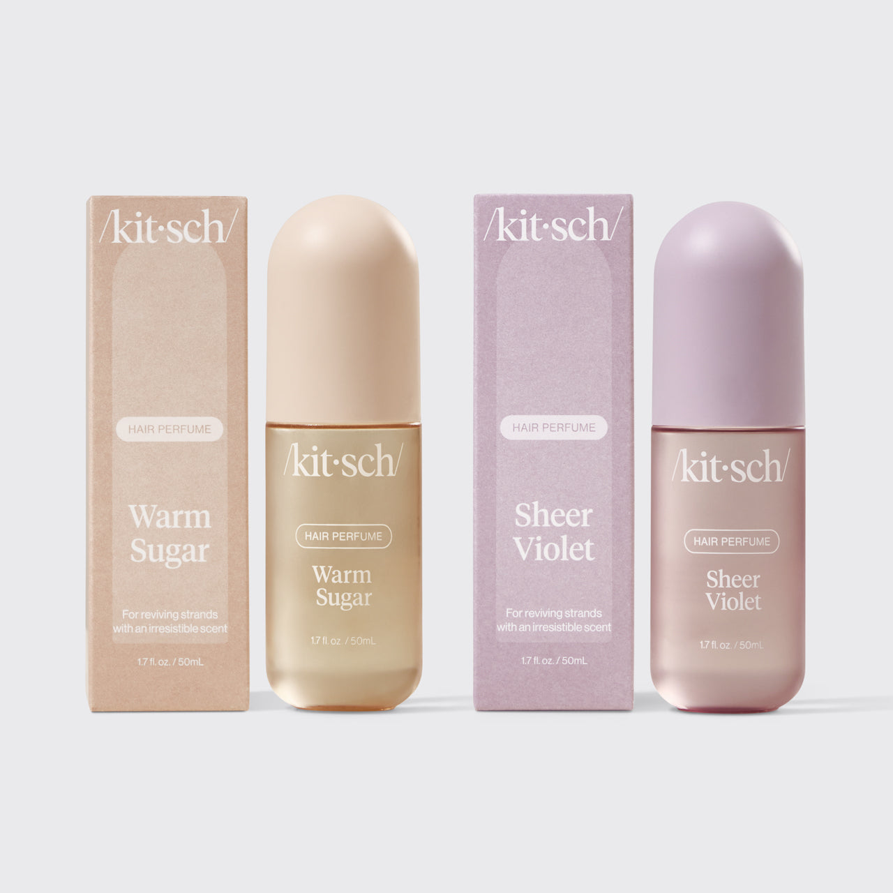 Kitsch Garden Tea Party Duo – Warm Sugar and Sheer Violet hair perfumes paired on a soft floral background