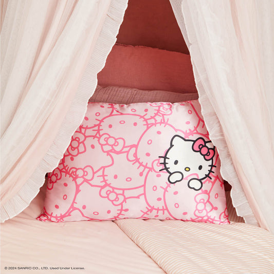 Model with Hello Kitty x KITSCH Pink Kitty Faces Standard Satin Pillowcase