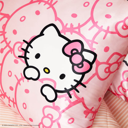 Hello Kitty x KITSCH Pink Kitty Faces Standard Satin Pillowcase lifestyle shot