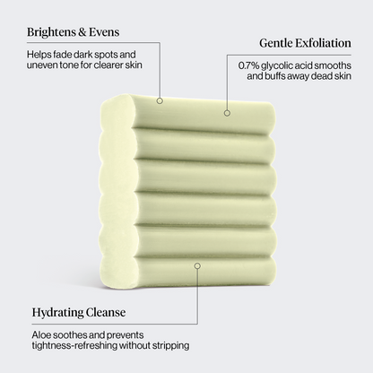 KITSCH Glycolic Acid Resurfacing Face and Body Wash — product infographic — Formulated with 0.7% glycolic acid to smooth rough/patchy texture — dual-use for face + body to treat bumps, congestion, and uneven tone from head to toe