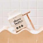 KITSCH Safety Razor & Shave Butter Bundle — hero product shot — silver double-edged safety razor + solid shave butter bar — smoothest, closest shave with less irritation