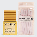 KITSCH Kojic Acid Face and Body Bar + FREE Eco-Friendly Dermaplaner — hero bundle shot — brightening bar with turmeric, hyaluronic acid, and shea butter bundled with dermaplaner