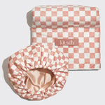 Satin Lined Flexi Shower Cap + XL Hair Towel Bundle, KITSCH