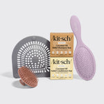 Kitsch Coconut Oil Solid Shampoo and Conditioner Bar welcome kit with hair catcher, scalp exfoliator, and wet/dry detangling brush.