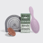 Kitsch Rosemary & Biotin Solid Shampoo and Conditioner Bar welcome kit with hair catcher, scalp exfoliator, and wet/dry detangling brush.