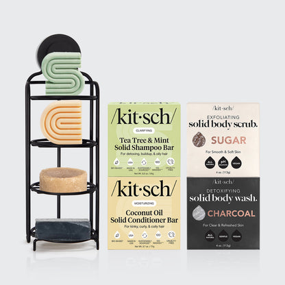KITSCH Build Your Own Shampoo & Conditioner with FREE Self-Draining Shower Caddy — product detail — ultimate hair cleansing bundle bars — deep clean and clarifying