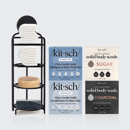 KITSCH Build Your Own Shampoo & Conditioner with FREE Self-Draining Shower Caddy — variant shot — Ultra Sensitive shampoo and conditioner caddy bundle — gentle formula for sensitive scalp