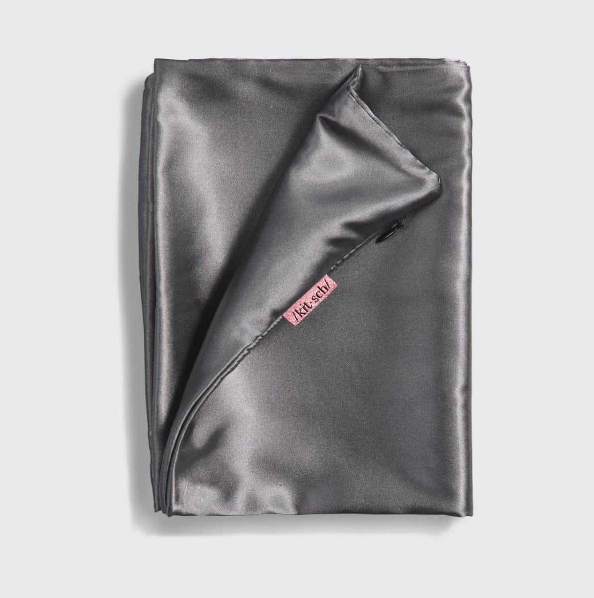 KITSCH Charcoal Standard Satin Pillowcase — styled bedroom scene