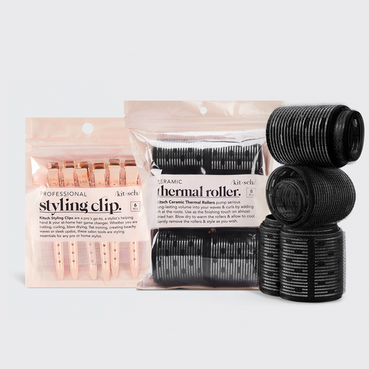 Kitsch Hair Rollers + Styling Hair Clips Bundle on a soft neutral background